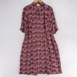 J. Jill Shirt Dress Womens 18 Black Red White Geometric Midi Rayon Pockets